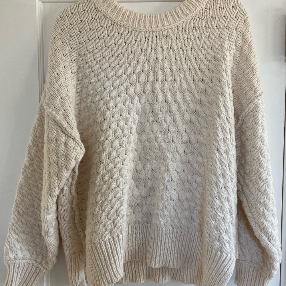 White Chunky Cable Knit Sweater from Aerie